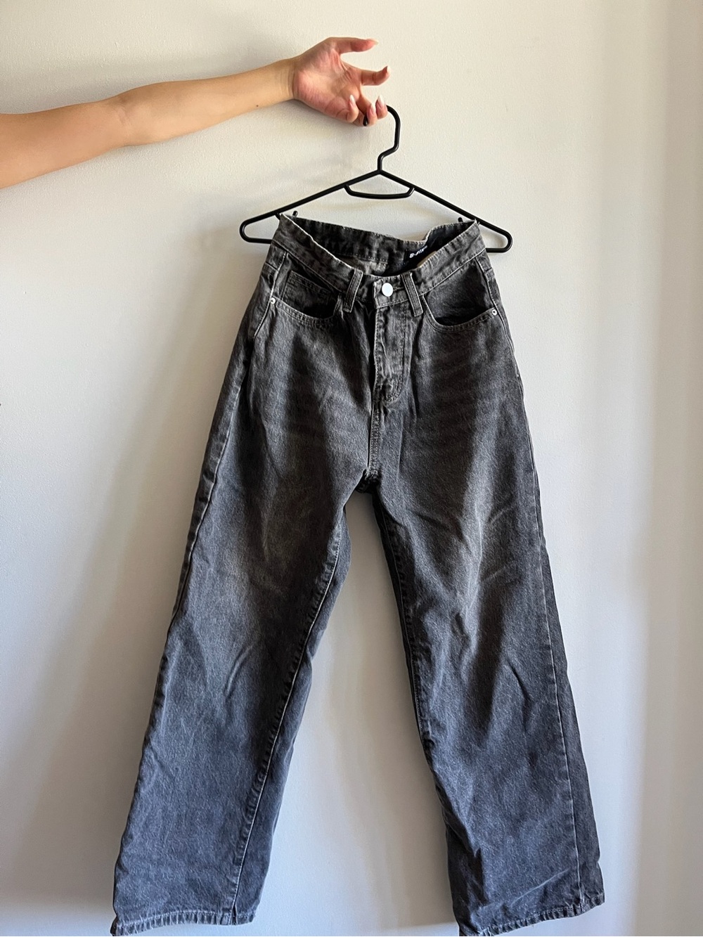 High-Rise Wide Leg Jeans - Charcoal Gray